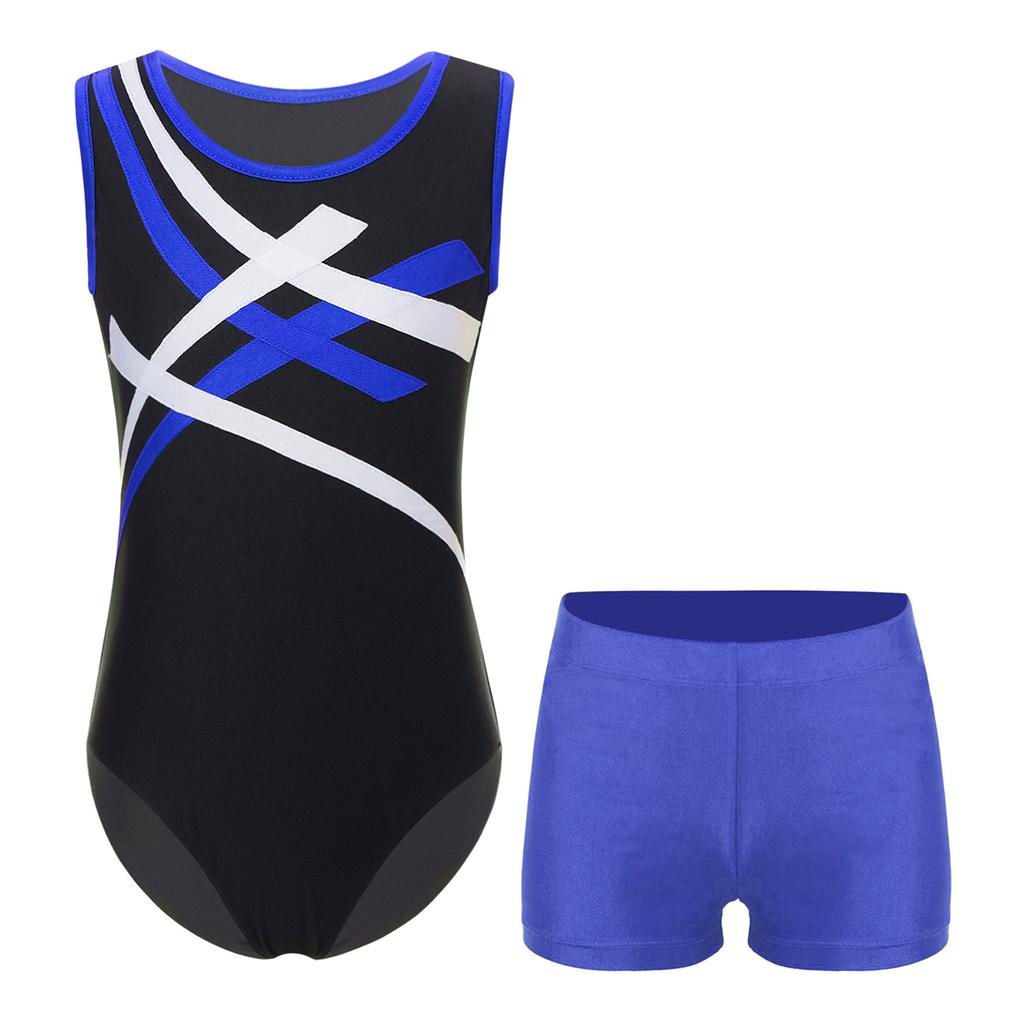 Jungen Kontrastfarbe Ärmellos Patchwork Trikot Body Anzug Shorts Gymnastik Outfit