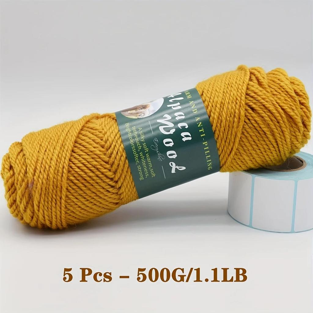 5er-Pack Alpakawolle Garn, Weiche & Warme Mischung zum Stricken von Pullovern, Schals, Mützen - Jeweils 0,5 kg, Mehrfarbige Auswahl