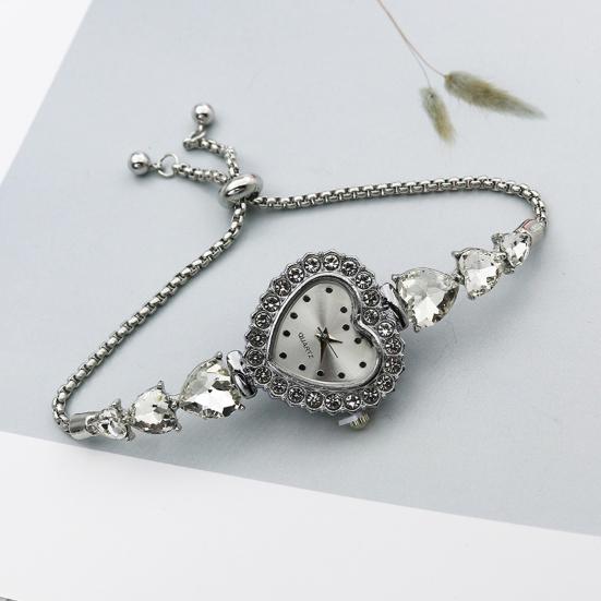Women's Heart Shaped Bracelet Watch Rhinestone Heart Quartz Wristwatch Adjustable Slider Bracelet Dress Watch