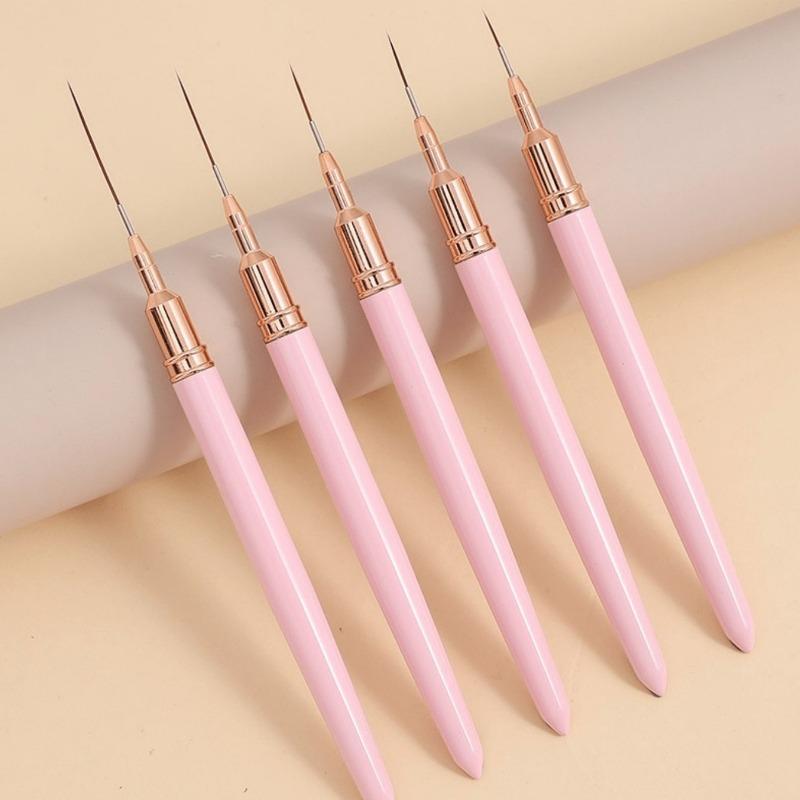 5Pcs Pink Nail Art Brushes Superfine Brush French Manicure Stripe Nail Art Painting Brush Set, UV Gel Nail Liner Brushes Kit And Drawing Liner Brush