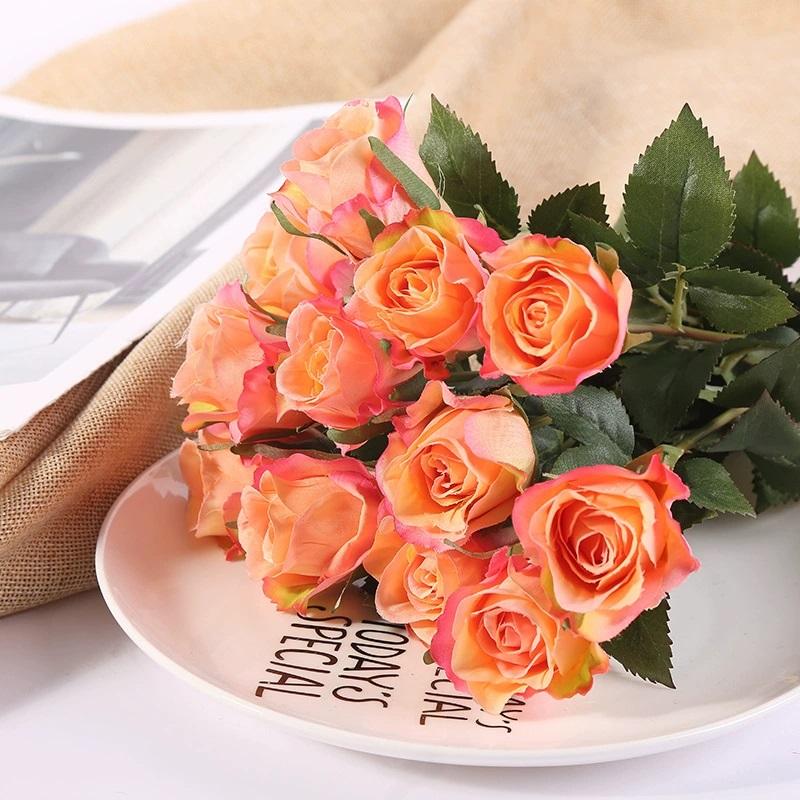 12PCS Fake Roses Bouquet Long Stem Artificial Silk Flowers Realistic Roses for Home Wedding Indoor Outdoor Table Decoration Party