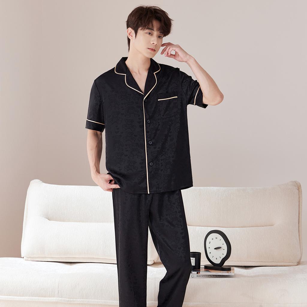 1011 New Pajamas Summer Ice Silk Short-sleeved Trousers Two Thin Men's Summer Silk Loungewear Set