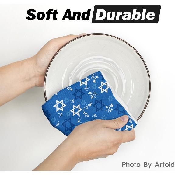 Artoid Mode Lingge Star Leaves Hanukkah Kitchen Towels Dish Towels, 18x26 Inch Farmhouse Holiday Decoration Cleaning Set of 2
