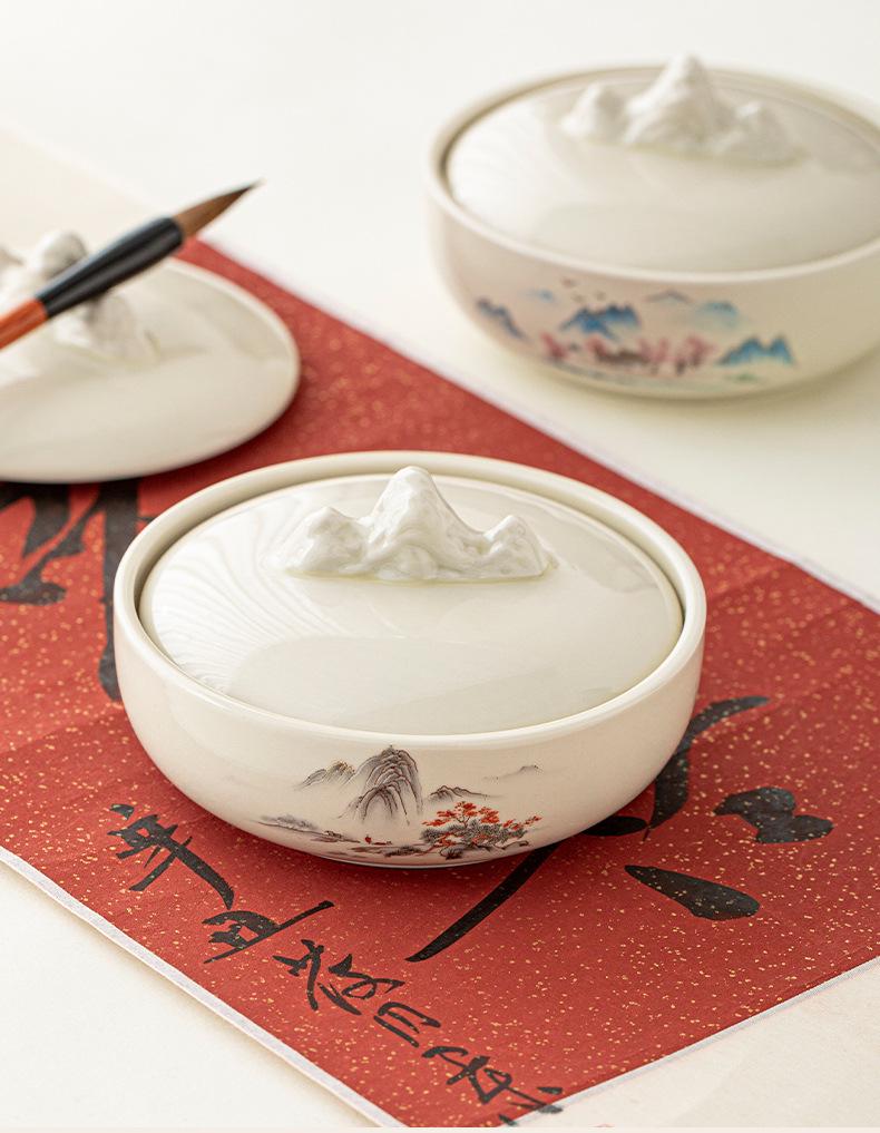 Encrier anti-dessèchement et Porte-pinceaux de calligraphie avec couvercle