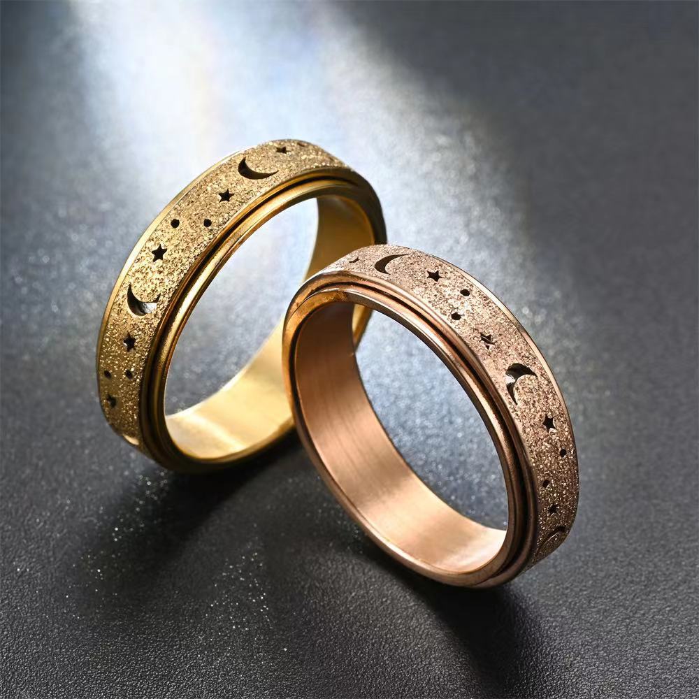 1Pc Stainless Steel Spinning Rotating Rings For Women Men 6MM Rotatable Design Moon And Star Design Fashion Ring Finger Jewelry