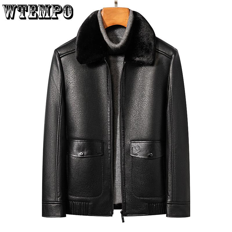 Winter Men's Fur As One Leather Jacket Male Business Casual Padded Thickened Middle-aged Lapel Leather Jacket Coat Fur