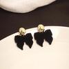 LATS Red Black Bowtie Earrings for Women Girls Simulated Pearl Cloth Bow Tie Earrings Jewelry Ear Accessories Beautiful Gifts