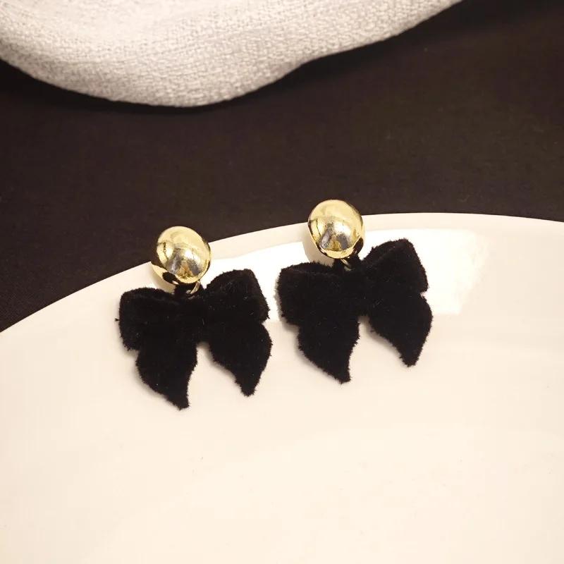 LATS Red Black Bowtie Earrings for Women Girls Simulated Pearl Cloth Bow Tie Earrings Jewelry Ear Accessories Beautiful Gifts
