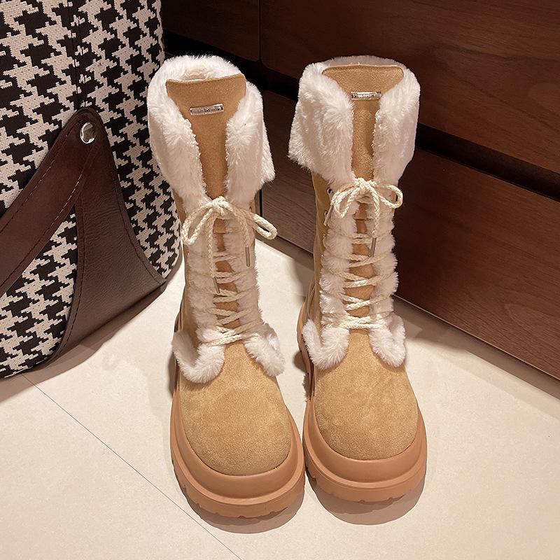 

Зимние ботинки на шнуровке женские зимние новые ботинки 2024 года пушистые зимние хлопковые ботинки на толстой подошве из бархата термообувь из хлопка 40