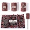 210pcs Sanding Cap Bands #180#120#80 Grit Nail Drill Grinding Bit Files Pedicure Tool Set for Grit Gel Nail Polish Removal