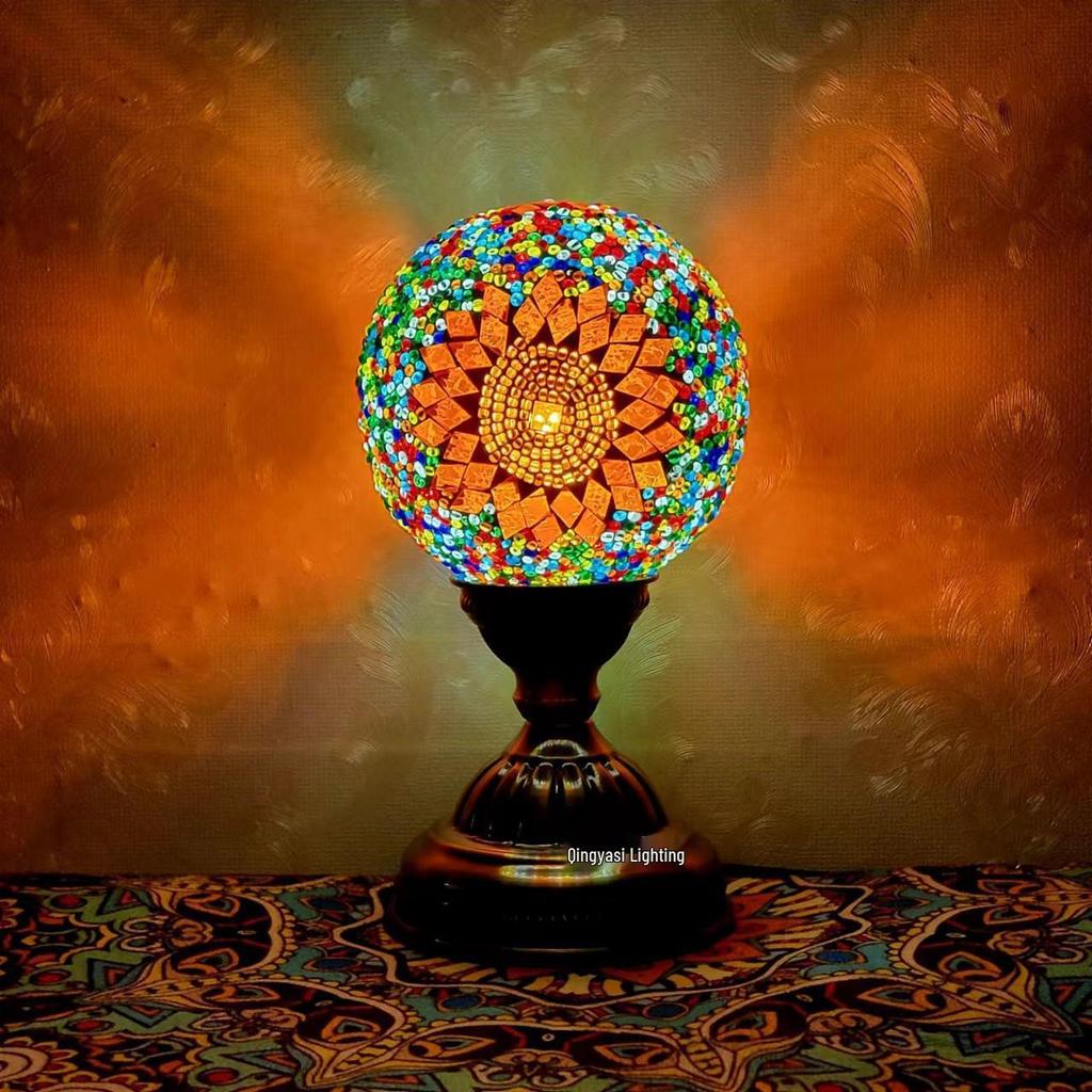 Moroccan Mosaic Table Lamp: DIY Ethnic Bedside Night Light with Music, Turkish Round Ball Design, Internet Celebrity Decor