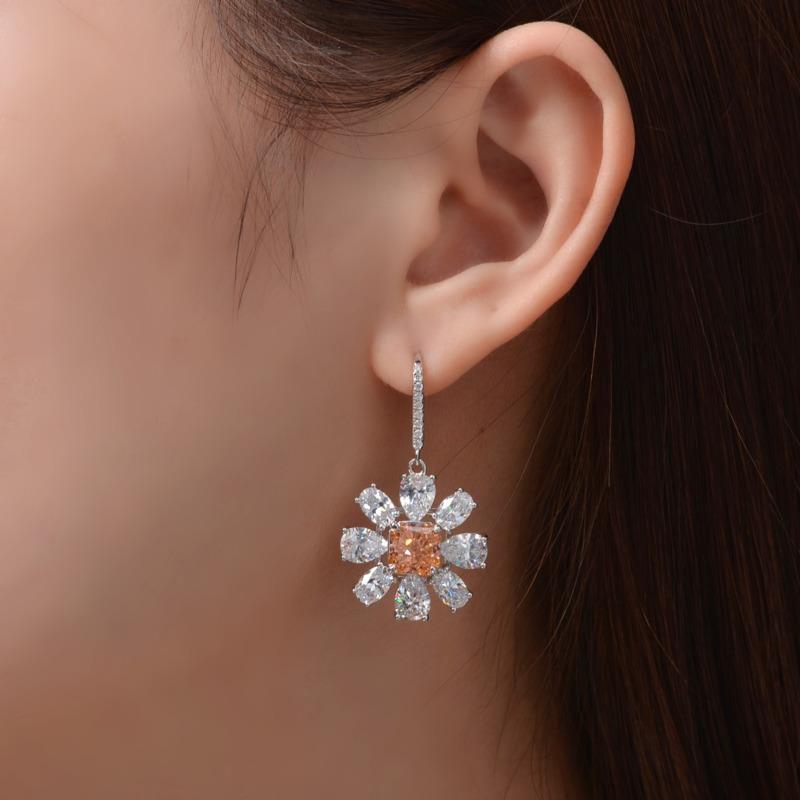 Gica Gema Pierścionek ze srebra próby 925 w kształcie kwiatu, eleganckie luksusowe kolczyki wiszące dla kobiet, delikatna, zwięzła, szykowna biżuteria wysokiej klasy, prezent