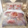 Mokalala 3Pcs Pink Rose Crystal Luxury Duvet Cover Set Queen Size With 1 Quilt Cover And 2 Pillowcases For Bedding Accessories