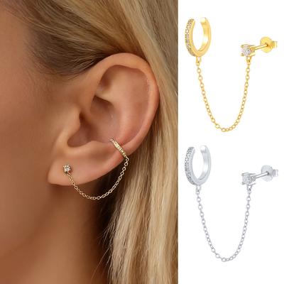 1 pièce Boucle d'oreille Stud Simple Style Piercing Pour Femmes Chaîne Zircon Brillant Clip Boucle d'oreille Accessoire Couleur Dorée Cartilage Bijoux Mode