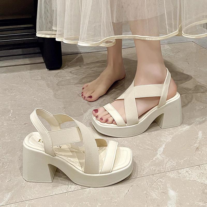 Fashion 2025waterproof platform, summer new style, thick heel, square head, toe exposed, Roman, retro, black, French women's sandals