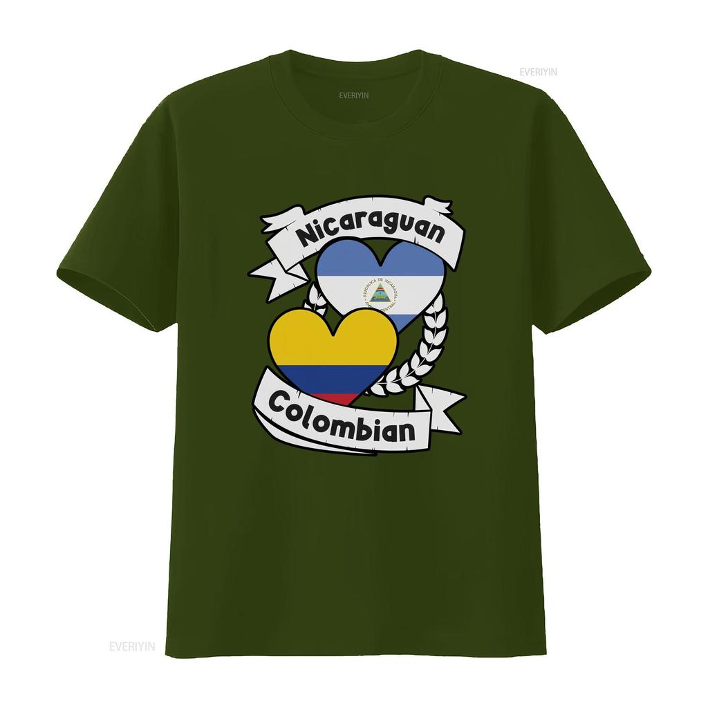 Nicaraguan Colombian Heart Flags Nicaragua Colombia T Shirt Vintage Washed Casual Comfortable Breathable Stretched