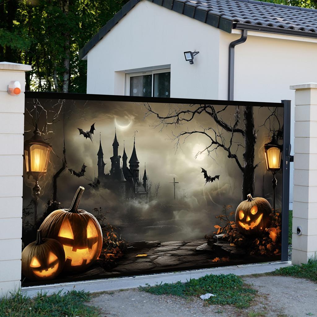 1 Halloween pumpkin castle bat garage door polyester background suitable for holiday parties or daily decoration