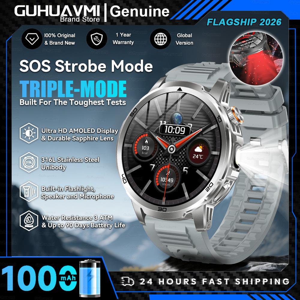 2026 T-REX 3 Military 1000mAh Large Battery Durable Adult SmartWatch Red Light Flashlight 5ATM Waterproof Sports Smart Watch Man