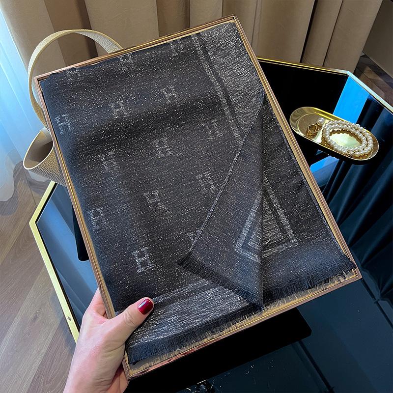 1116 new H letter imitation silk scarf simple fashion versatile shawl tencel cotton silk scarf scarf