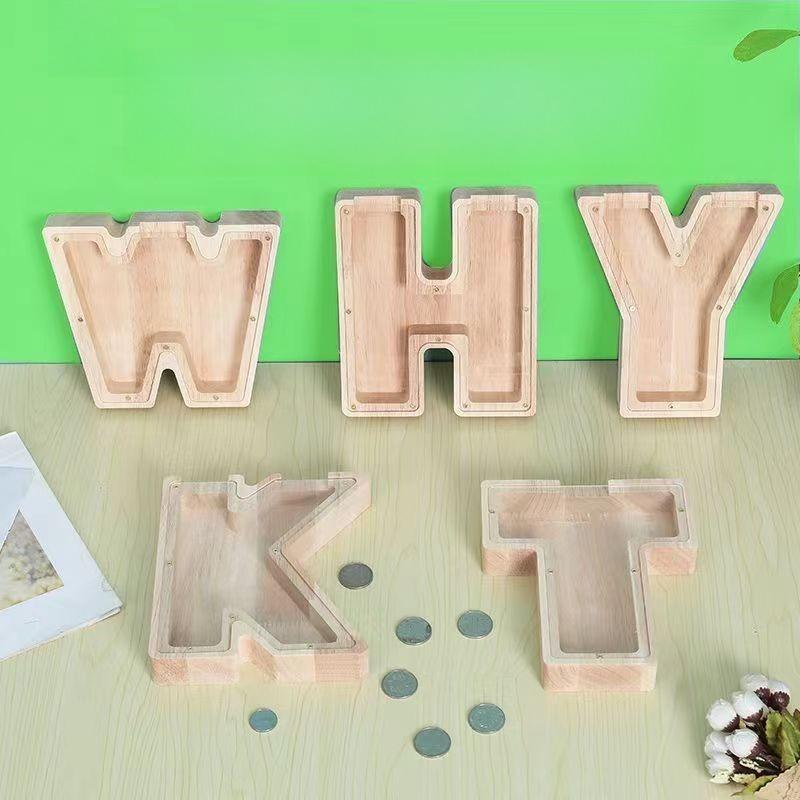 Wooden Letters Piggy Bank DIY Creativity Coin Banknotes Children's Money Box Funny Money Organizer Storage Box Home Decors