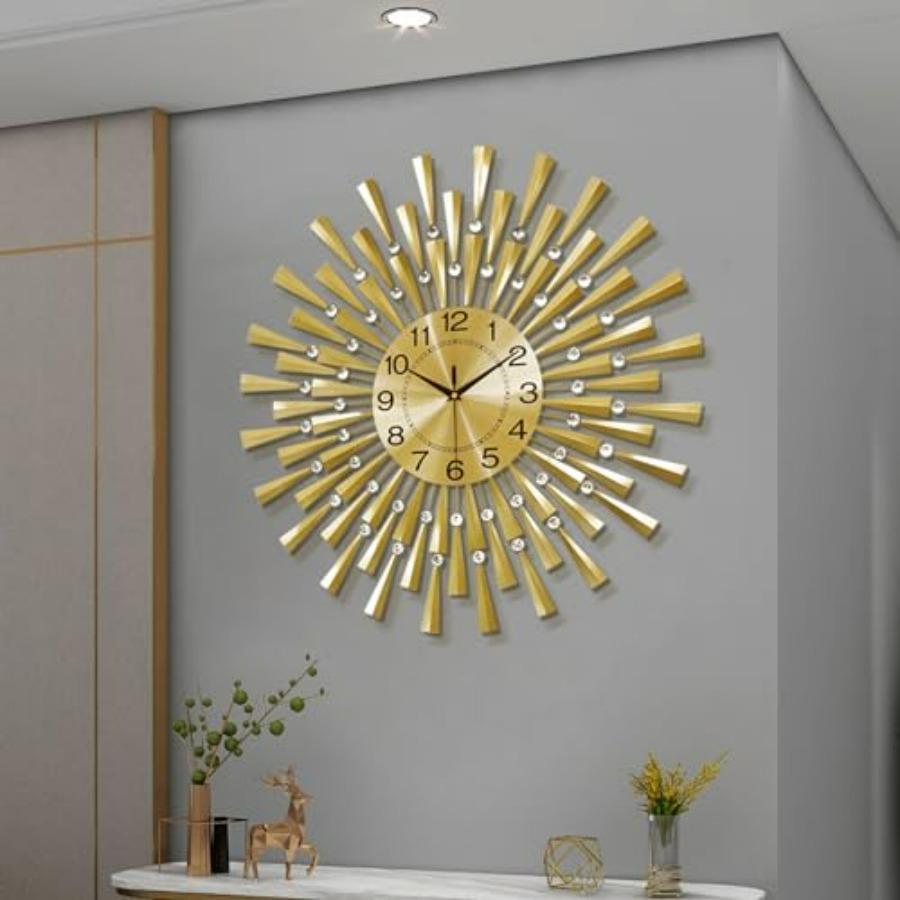 

Large Wall Clock for Living Room Decor Modern Gold Silent Battery Operated Non-Ticking 24Inch Retro Crystal Clock Wall Decor in золотий