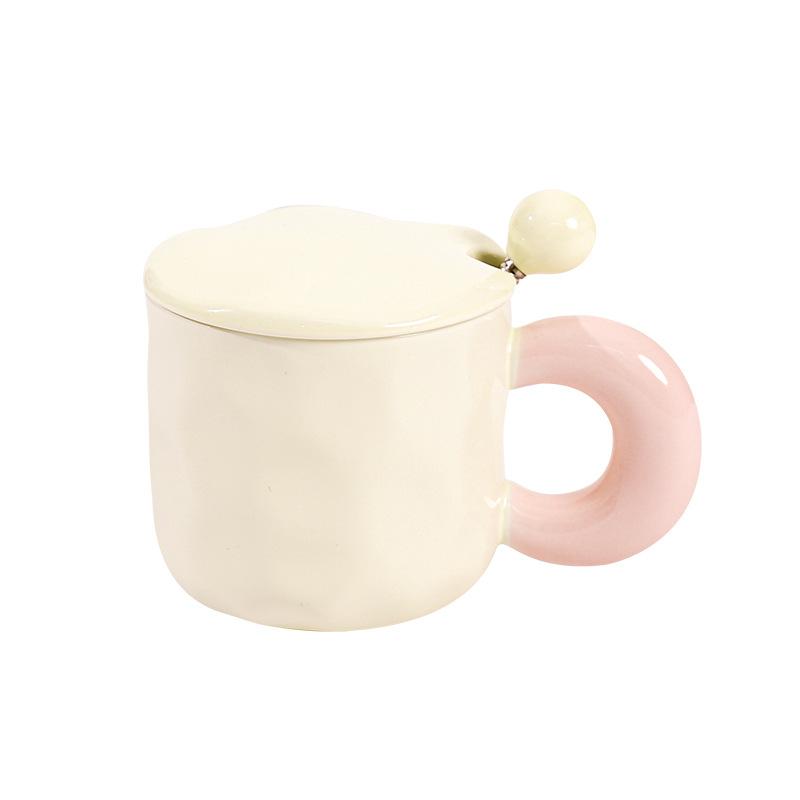 Milk Fufu Contrasting Color Mug Girls High Value Cup Household Drinking Water Ceramic Cup With Lid And Spoon Couple Water Cup