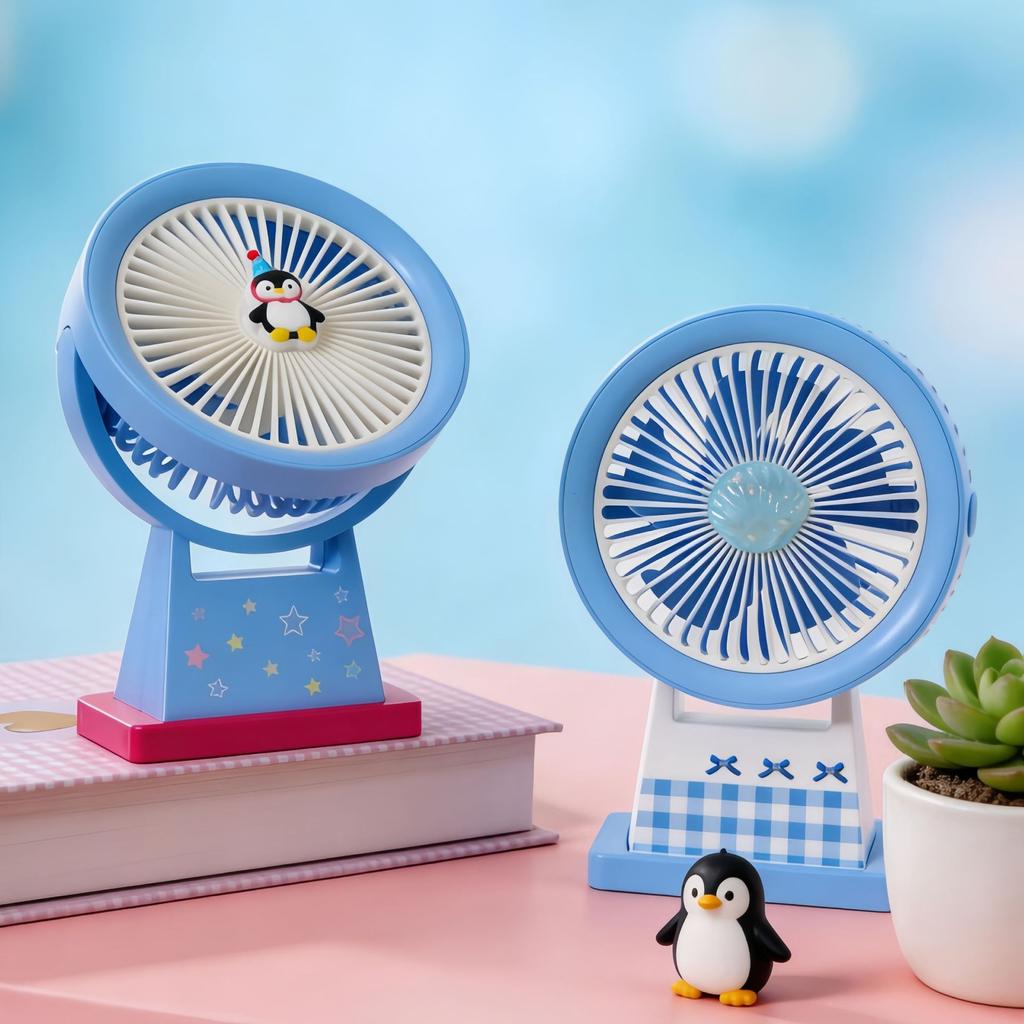 Cute Cartoon Desktop Small Fan with Adjustable Angle and Three-speed Settings for Cooling and Temperature Reduction. Charging Fan.