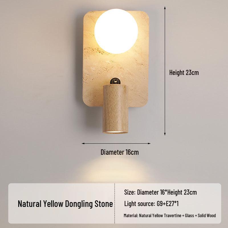 Yellow Travertine Wabi-Sabi Wall Lamp for Bedroom, Hotel, or Corridor