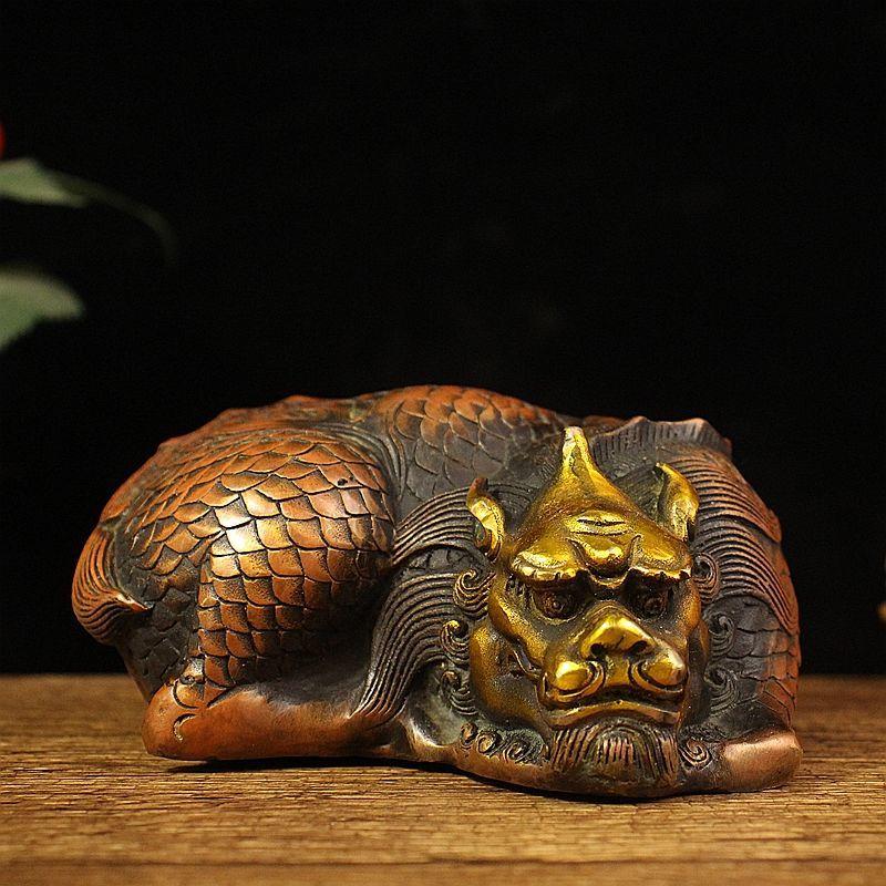 

Lucky Antique Pure Copper Unicorn Ornaments Indoor Living Room Desktop Craft Decorations