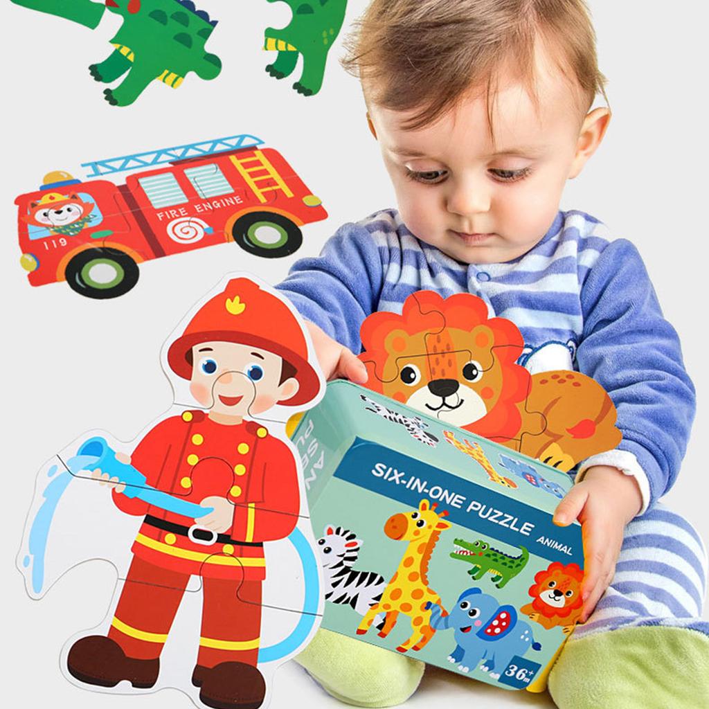 Six In One Large Puzzle Iron Box For Children's Matching Puzzle Board, Early Childhood Education Toys For Boys And Girls