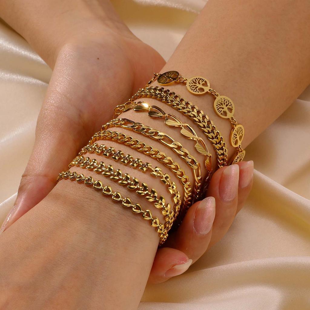 Stainless Steel Tree Of Life Butterfly Wheat Triangle Geometric 18K Gold Bracelet Titanium Steel Jewelry, Fashion