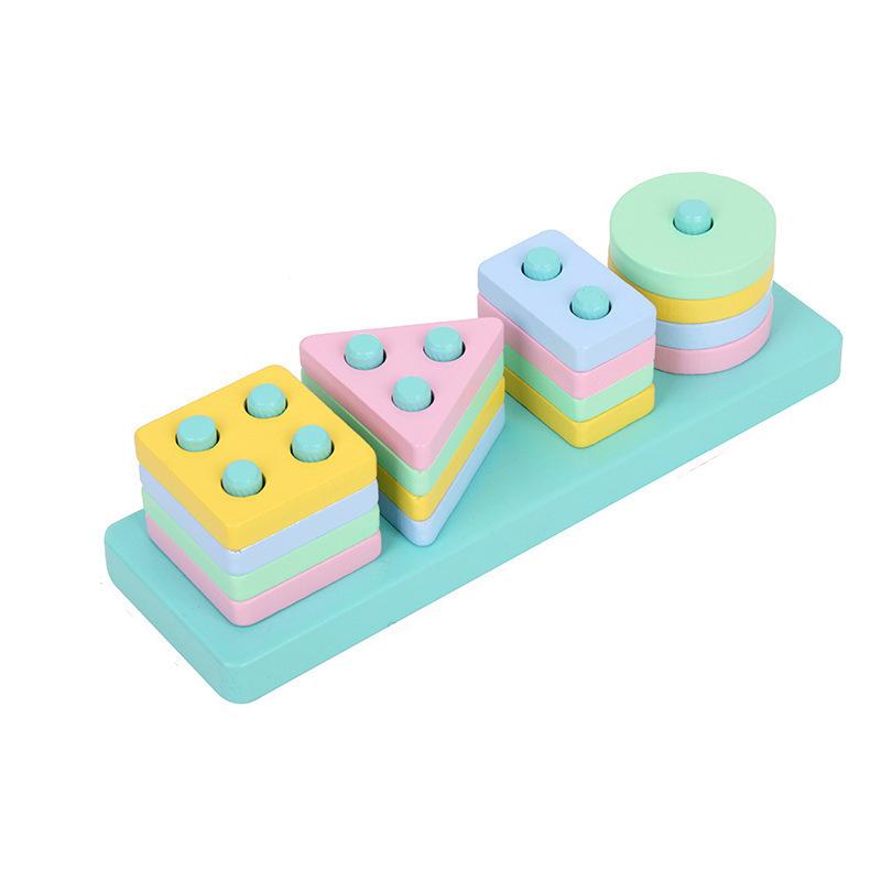 Montessori Wooden Toys Stacks Blocks Puzzle Game Colorful Beaded Fruit Color Shape Matching Early Educational Toys Gift for Kids