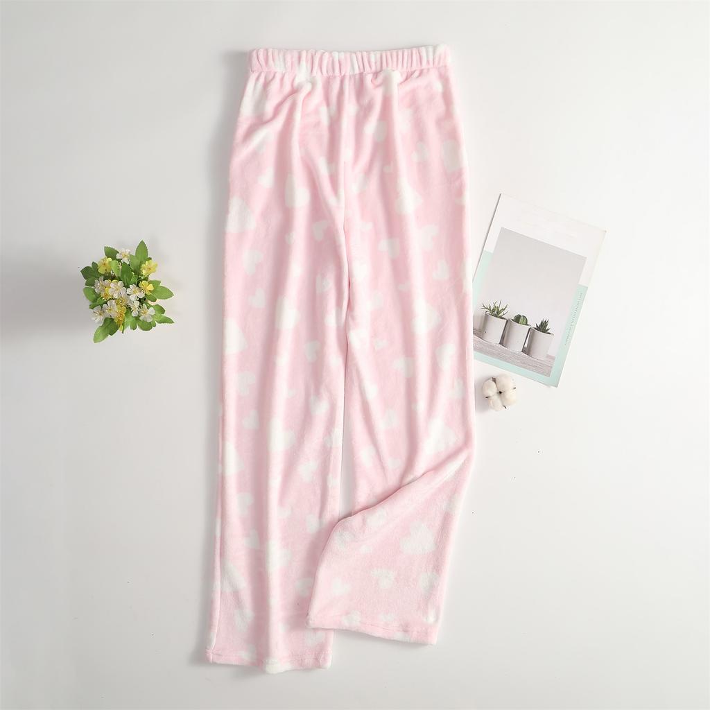 Women Pajama Pants Plush Sleep Pants Soft Elastic Waist Pajama Bottoms Patterned Pants With 2 Pockets