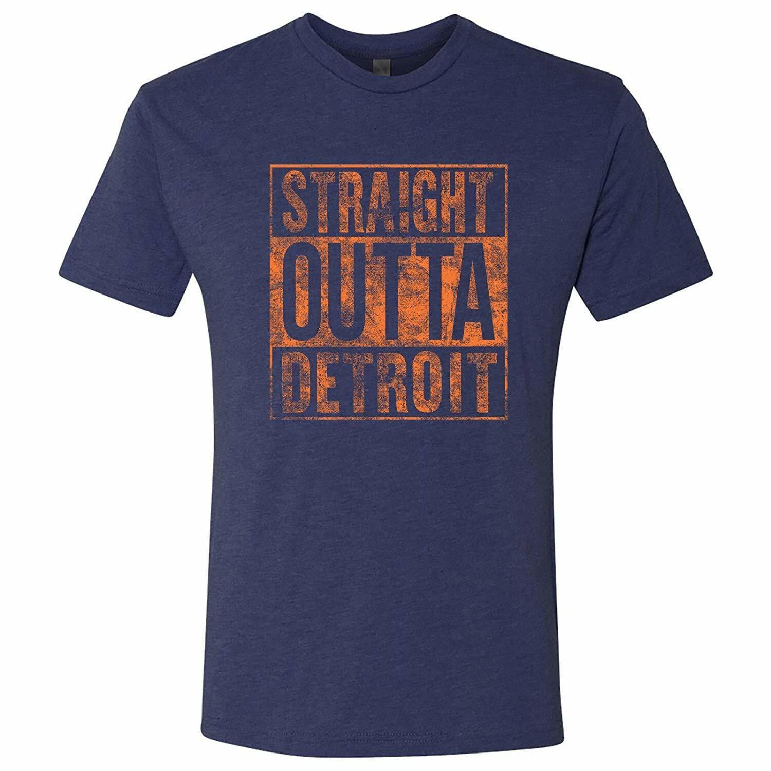 Straight Outta Detroit Baseball Football Triblend T Shirt- Vintage Navy L