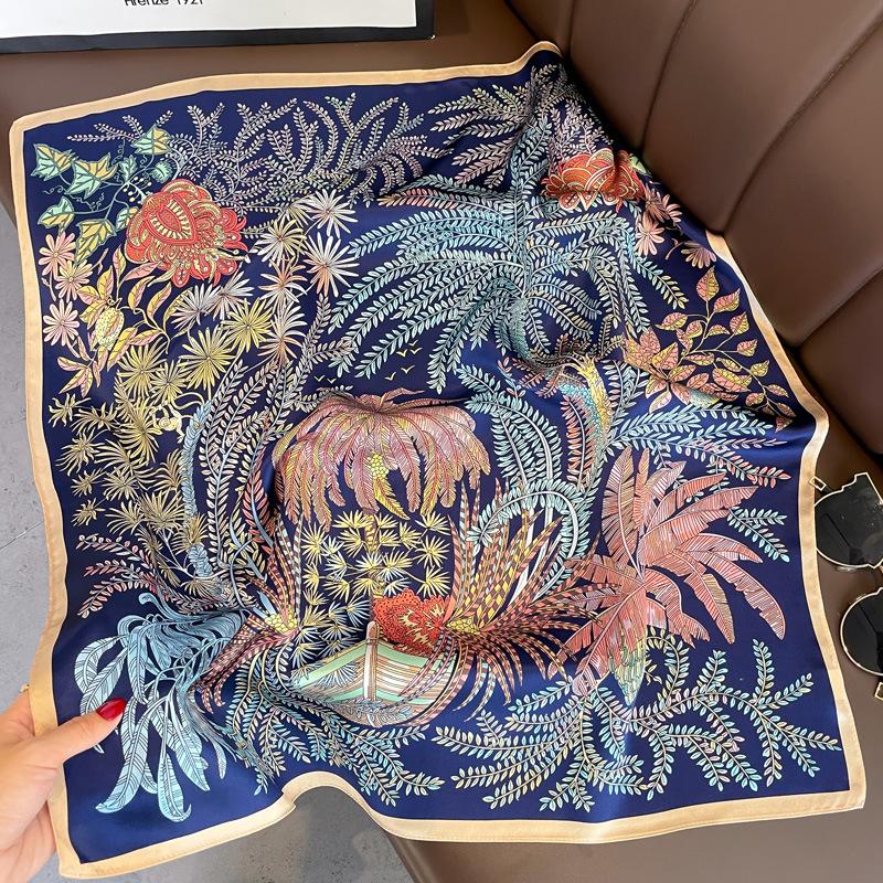 Jungle Floral Silk 70 Square Scarf Mulberry Silk Silk Scarf Women'S Versatile Spring And Autumn Mother Scarf Gift