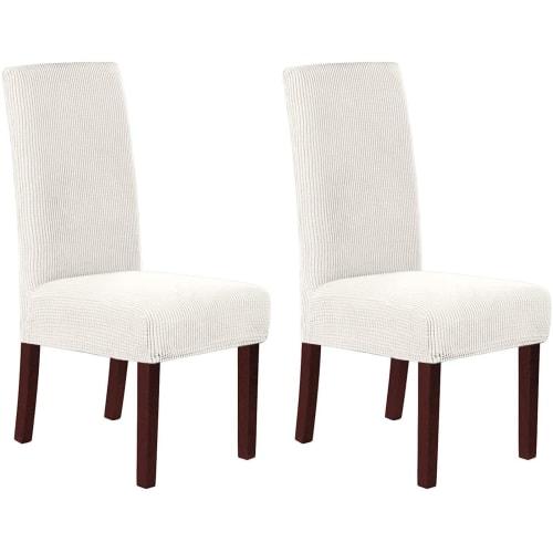 HOMECOVER 2-Piece Chair Covers, Stretch Jacquard Chair Covers, Removable and Washable Dining Chair Covers for Weddings, Parties, and More - White - 2-