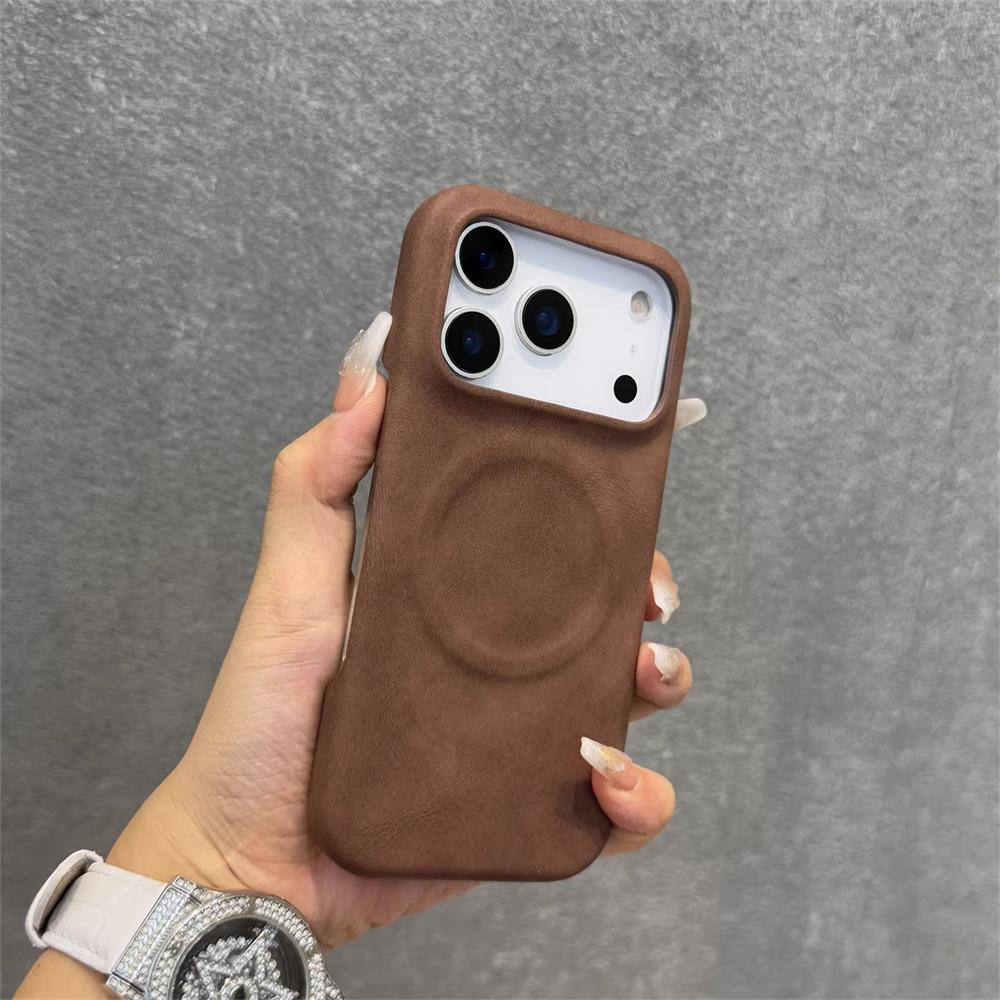 Magnetic Business Sheepskin Leather Case For iPhone 17 Air 16 Pro Max 15 14 13 12 Magsafe Wireless Charging Half-wrap Hard Cover