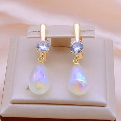 New Trendy White Shiny Imitation Pearl Drop Earrings for Women Fashion Zircon Earring Jewelry Party Accessories