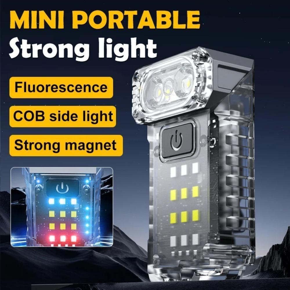 Rotatable Mini LED Flashlight USB Rechargeable Pocket Keychain Torch Powerful Emergency Camping Fishing Walking Lantern 1200mAh