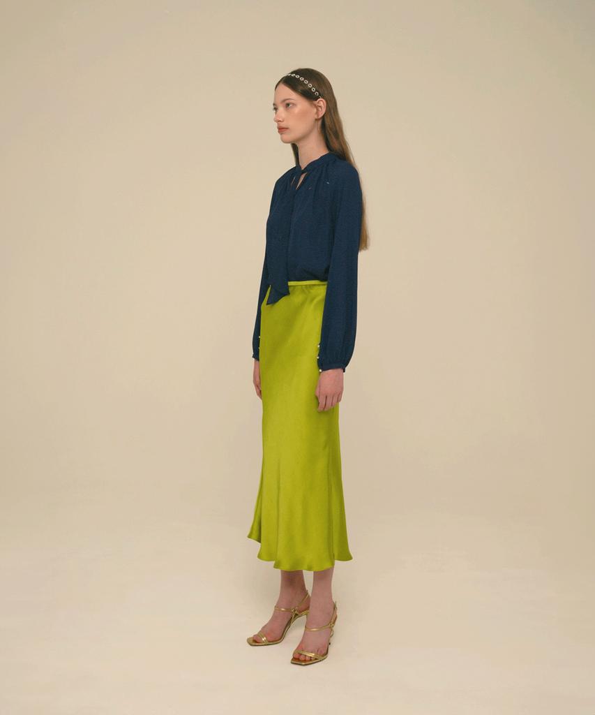 Aiseugadeuneiogongpal Mermaid Maxi Satin Skirt_Golden Lime