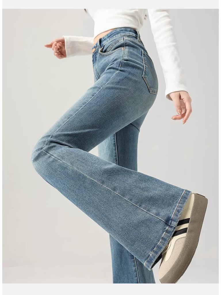 Women's 2025 High Waist Elastic Micro-Flare Jeans - Spring & Autumn Slimming Pants