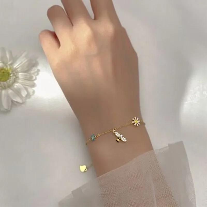 925 Silver Charm Bracelet for Women Girls Tassel Daisy Bee Zircon Jewelry Wedding Party Fashion Accessories