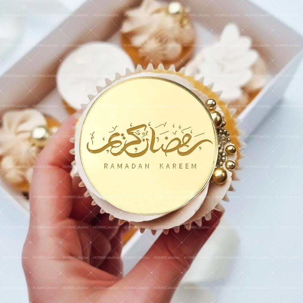 5pcs/10pcs Eid Mubarak Ramadan Kareem Acrylic Cupcake Toppers Mirror Gold Cake Topper Ramadan Mubarak Party DIY Decorations Supp