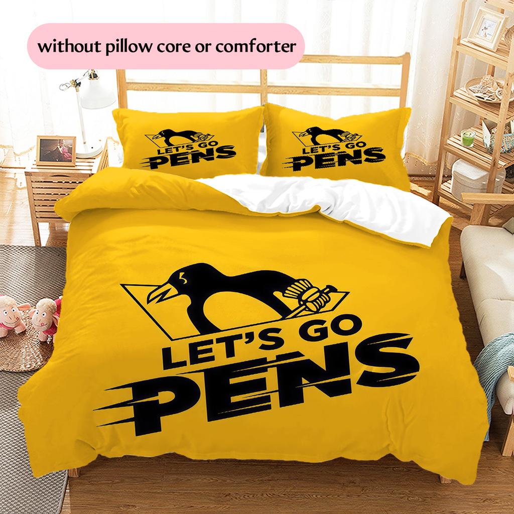 Pittsburgh Penguins Pattern Bedding Quilt Set  Home Decoration  Gift (1 * duvet cover + 2 * pillowcase  without core)
