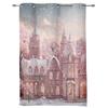 Christmas Snowman Snow Scene Pink House Window Curtains Decor For Home Bedroom Kitchen Living Room Ornament Xmas Gifts Navidad