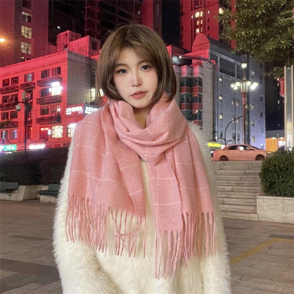 Solid Color Plaid Wool Scarf Cashmere Shawl Long Shawl Elegant Winter Cashmere Scarves  Student