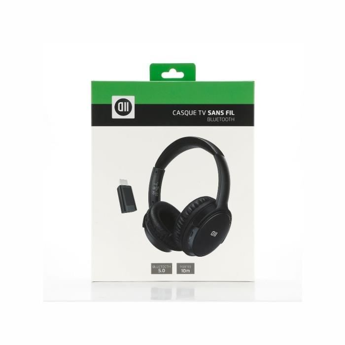 Casque TV Sans Fil Avec Dongle USB 2.4 Ghz, Conception Circum-aural Réglable Et Pliable, Coloris Noir Noir