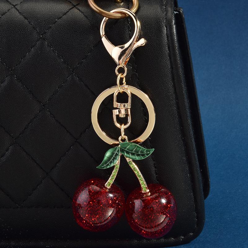 Sparkling Cherry Blueberries Pendant Keychain Summer Fruits Cherries Keyring For Women Men Jewelry Bag Pendant Accessories Gift