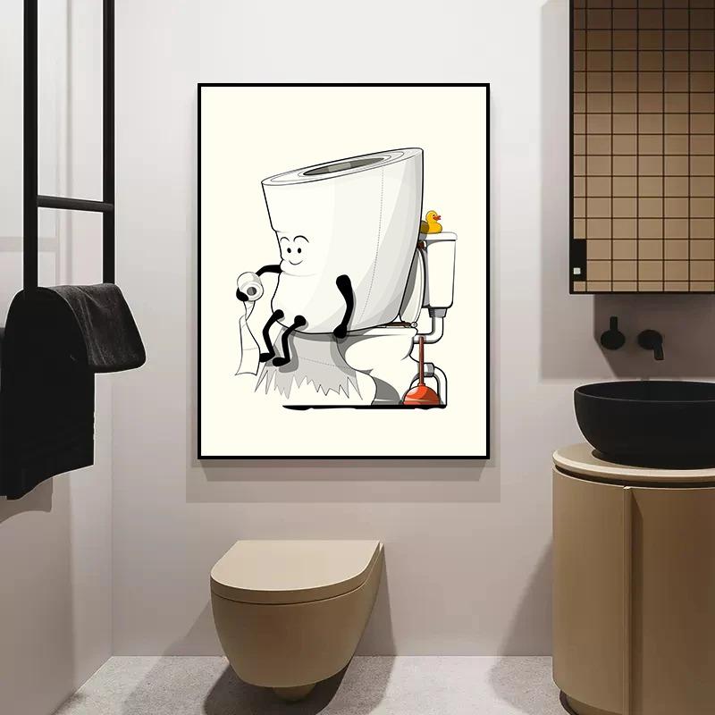 Cartoon In The Bathroom Posters Wall Art Canvas Paintings And Prints HD Pictures For Washroom Room Home Decor Frameless Gifts