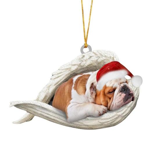 2Pcs Sleeping Dog Car Hanging Ornament, Acrylic 2D Flat Pendant, Cute Animal Rearview Mirror Charm, Christmas Gift Keychain